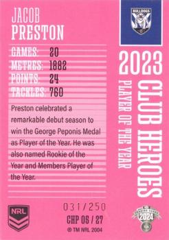 2024 NRL Traders Titanium - Club Heroes Pink #CHP05 Jacob Preston Back